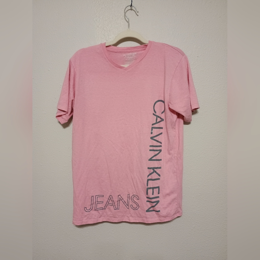 Calvin Klein Pink V-Neck Tee with Logo
